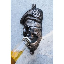 Silver Bone Chilling Pirate Buccaneer Skull Skeleton Wall Beer Bottle Cap Opener