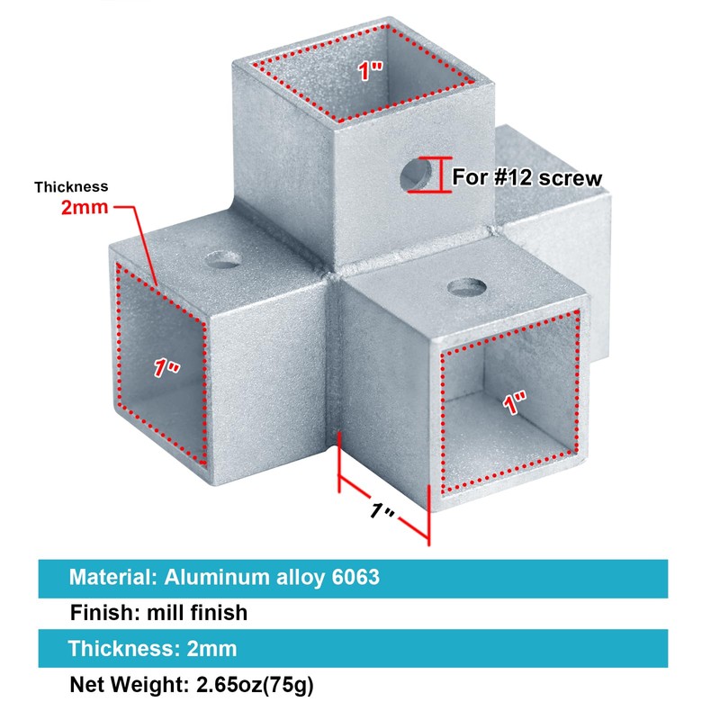 OTTFF 10 Pack 1" Aluminum Square Tube Connector, 4 Way