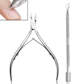 Set of 2 Cuticle Trimmer with Cuticle Pusher, Cuticle Remover Cuticle Nipper Professional Stainless Steel Cuticle Cutter Clipper Durable Pedicure Manicure Tools for Fingernails and Toenails (Silver)