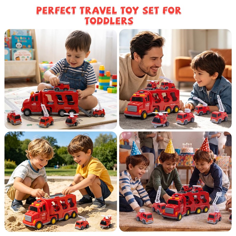 5 in 1 Construction Truck Toys for Toddlers 3-5, Carrier