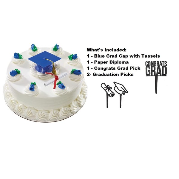 Oasis Supply, Congrats Grad, gorro de graduación, decoración de tartas, decoración de alimentos y centro de mesa, kit de sombrero de grado azul