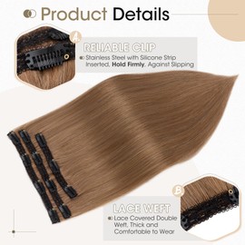 Elailite Clip In Hair Extensions Real Human Hair Remy #06 Light Brown Double Weft Seamless Hairpieces Straight 14 Inch (66 g) 66g 3 Pieces