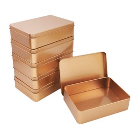 OLYCRAFT 5pcs Rectangular Tin Box Metal Tin Box with Lids Tinplate Boxes Mini Portable Box Containers for Beads Jewelry Storage Matte Gold Color 15.3x11.2x4cm