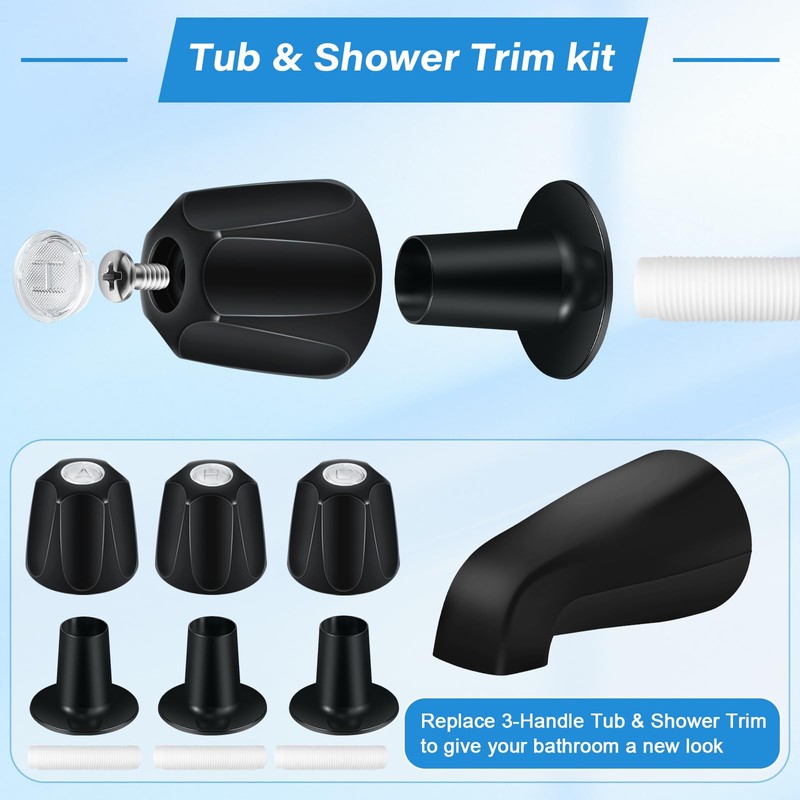 Coolfell Matte Black Bath Tub Spout Shower Trim Kit, 3