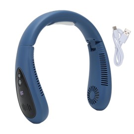 Bladeless Neck Fan USB Charging LED Digital Display 3 Speeds Wind Portable Hands Free Hanging Cooling Fan Blue