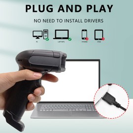 LENVII Wired 2D Barcode Scanner Handheld 1D QR Barcode Scanner USB Barcode Reader Support for Scanning Barcodes on the Screen, for PC, Mac, Laptop (Black)