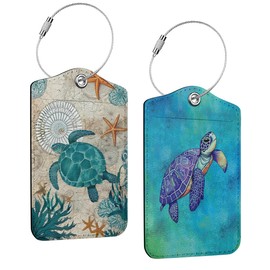 2 PCs Sea Turtle Luggage Tag, Suitcase Tags with Privacy Flap and Metal Loop, Luggage Tags for Suitcases, Identifiers Travel Essentials Bag Tag, Sea Turtle Gifts for Women Girls Friends Daughter