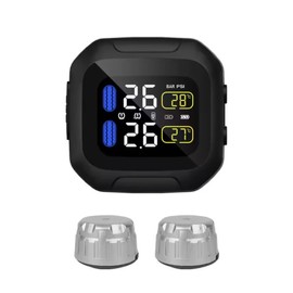 OBEST Tire Pressure Monitoring System with 2 External Sensors 18x13mm Wireless TPMS Real Time Monitoring Waterproof for 2 Wheels Motorcycles