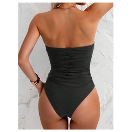 GORGLITTER Women's Halter One Piece Swimsuits Tie Backless Cut Out Ruched Tummy Control Swimming Costume Black X-Large