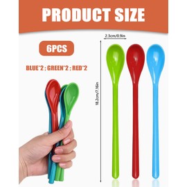 QLEUIFT Pack of 6 Colourful Length Plastic Spoons, Coffee Spoons, Egg Spoons, Dessert Spoons, 3 Colours