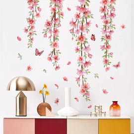 WOHAHA Wall Sticker Flower Pink Wisteria Flower Decoration Flowers and Butterflies Stylish Removable Wallpaper Floral Pattern Wall Sticker Wall Sticker Wall Sticker for Living Room Bedroom Waterproof