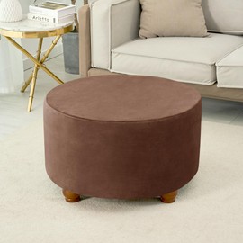 HFCNMY Ottoman Cover - Velvet Round Ottoman Slipcover, Thick, Washable, Storage, Foot Stool Cover with Elastic Bottom - X-Large