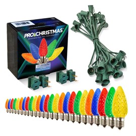 Pro Christmas C9 LED Christmas Lights Kit for Rooflines & Pathways – Cut to Length, Heavy Duty Commercial Grade (Green Wire w/Vampire Plugs, 25 Bulbs, 25 ft) Multi