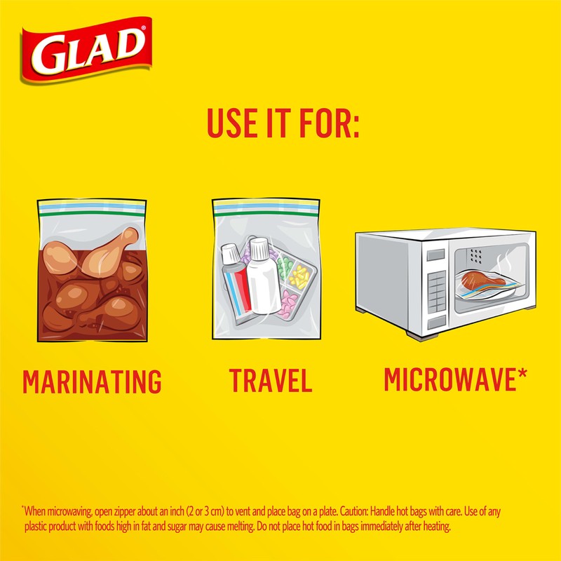 Glad Zipper Food Storage Plastic Bags, Snack, 50 Count (Packaging