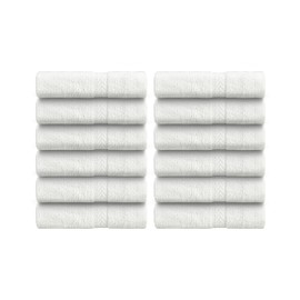 Tag Terry 100% Cotton Flannels Face Cloth Pack 12-30x30cm Washcloths - Hotel Spa Bathroom Face Towels Multipack - (White)