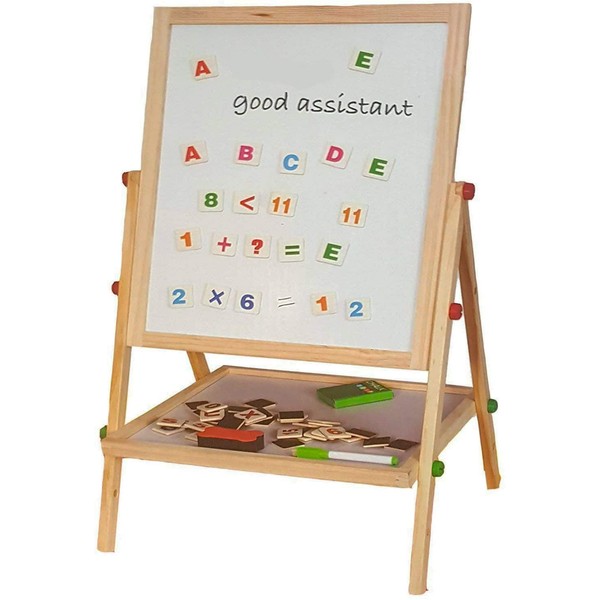 2 in 1 Wooden Kids Easel Double Sided Magnetic White Board and Black Board Revolving Easel Board (100cm)