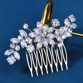 Crystal Bridal Wedding Hair Comb Zircon Floral Design Bridal Hair Accessories for Women Brides Bridesmaid Silver