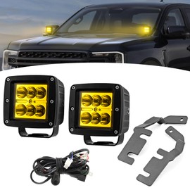 Wsays 2PCS LED Amber Light Pods & Ditch Hood Hinge LED Pod Mount Bracket w/Wiring Kit Compatible with Ford Ranger 2019-2023
