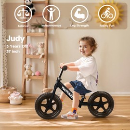 Youthkkee 12 Inch Toddler Balance Bike for 2-5 Year Olds, No-Pedal Bike with Tool-Free Adjustable Seat, Quick Assembly, Gift for 2-3 Year Old Boys & Girls with Customizable Plate