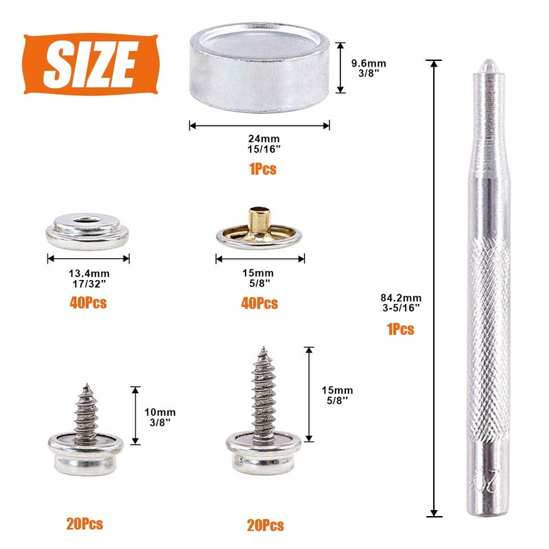 Rustark 120 Pcs Sliver Fastener Screw Snaps Boat Canvas Cover