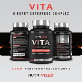 Nutrivized Vita - 6 Berry Complex with Acerola Cherry, Maqui Berry, Acai Berry, Amla Berry, Goji Berry & Schisandra High in Vitamin C and antioxidants