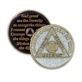 8 Year Sobriety Coin | Glitter Triplate AA Chip Recovery Anniversary Token (Silver)