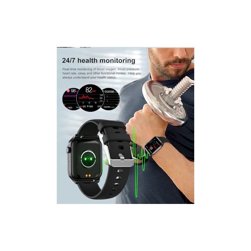 LOLO Smartwatch Hombre y Mujer Reloj Inteligente Negro Impermeable