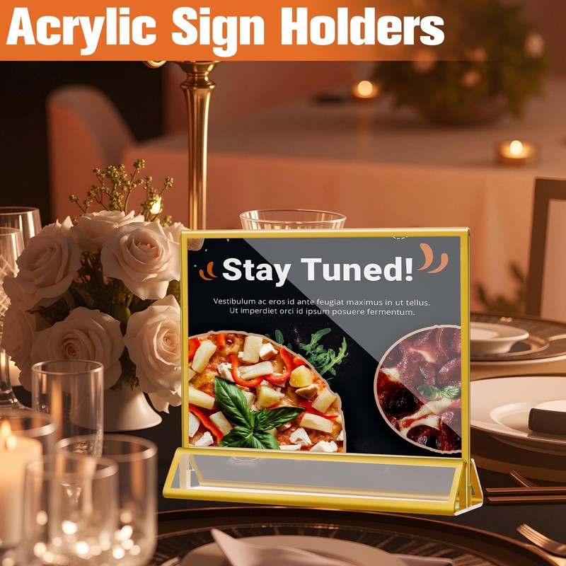Gabotrie 8 Pack Acrylic Sign Holders with Golden Border, Double