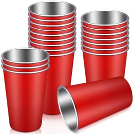 Mimorou 20 Pack 16 oz Stainless Steel Pint Cups Metal Cups Unbreakable Drinking Water Tumblers Stackable Cup for Kids Adults Bar Home Restaurant Travel Picnic Camping Outdoor (Red)