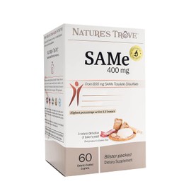SAM-e 400mg by Nature's Trove - 60 Enteric Coated Caplets. Vegan, Kosher, Non-GMO, Soy Free, Gluten Free - Promotes Positive Mood And Joint Comfort - Cold Form Blister Packed.