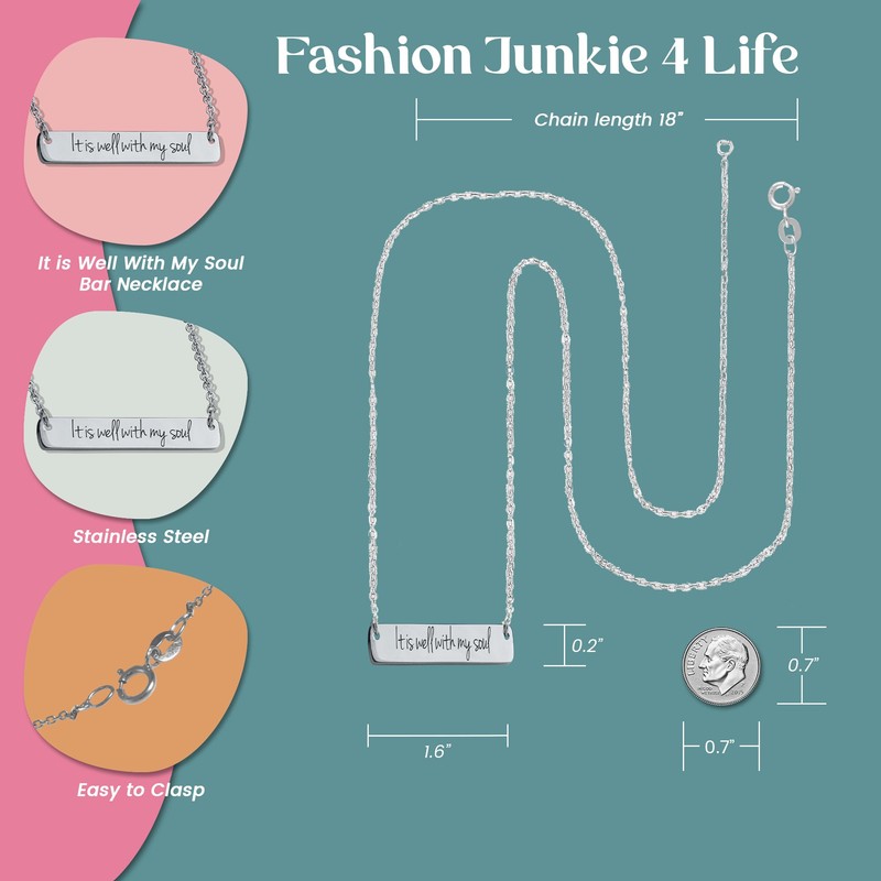 Collar con barra horizontal de acero inoxidable grabado con cadena