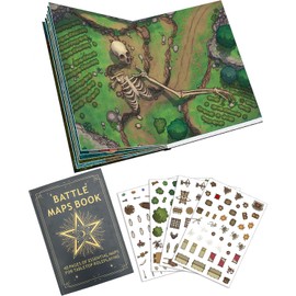DND Battle Map Book – 40 Reusable Wet/Dry Erase Mats, 200+ Scenery Decals, 1" Grid & Lay-Flat Binding for Tabletop RPG Campaigns