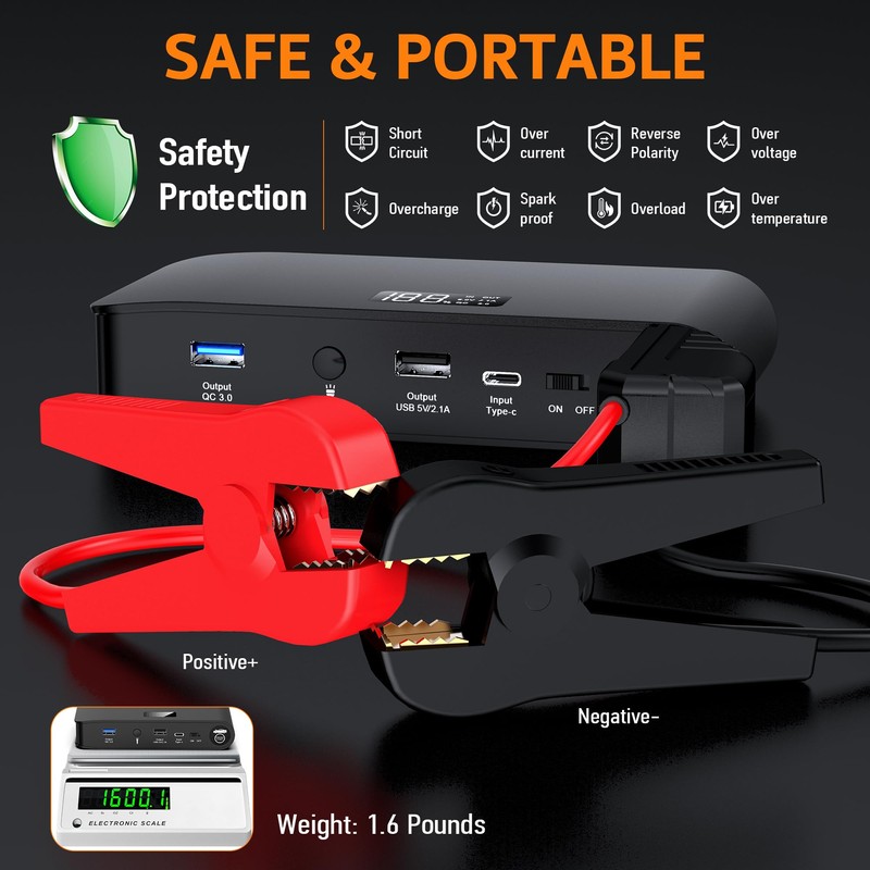 BOOKOO Car Battery Jump Starter 4000A,16000mAh Portable Battery Jumper Cables