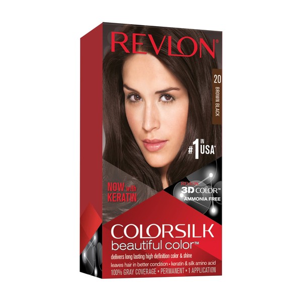 Revlon ColorSilk Hair Color, 20 Brown Black 1 ea (Pack of 5)