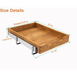 DINDON 1 Tier Pull Out Cabinet Organizer (11" W x 21" D) Single Tier Heavy Duty Sliding Wood Drawer Under Cabinet Shelf Organization Storage
