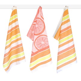 Lashuma Set of 3 Tea Towels Striped 50 x 70 cm Kitchen Towels Cotton Orange