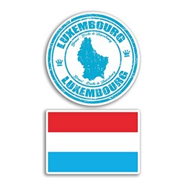 2 x 10cm Wide Luxembourg Vinyl Stickers - Flag Map Scrapbook Design Holiday Suitcase Adventure Travel Gift #78649