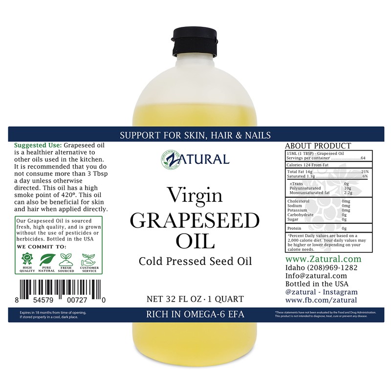 GrapeSeed Oil-Cold Pressed, Virgin, Undiluted, 100% Pure Grape Seed Oil,