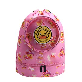 Kids Swimming Bag Wet Dry Separated Drawstring Closure Cartoon Child Swimming Backpack for Travel Camping Pink