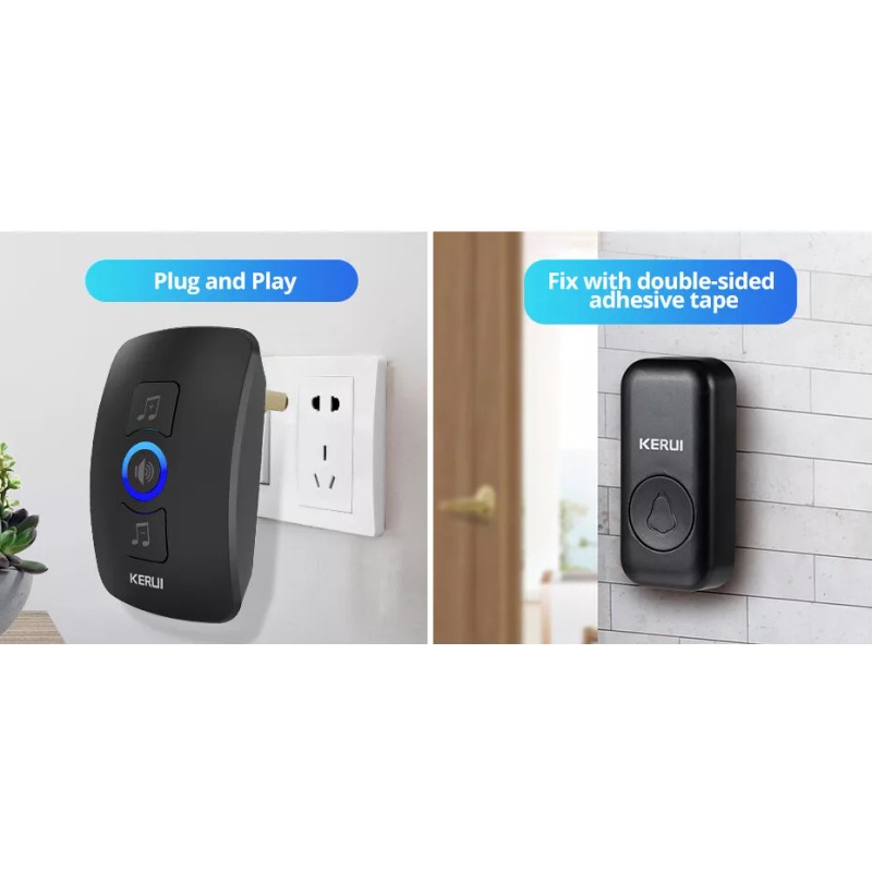 KERUI New Wireless Doorbell Chime Waterproof Plugin Receiver Adjustable Volume