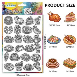 CHGCRAFT Delicious Food Clear Stamps Drinks Transparent Stamps Silicone Clear Stamp Seals for Carding Making DIY Scrapbooking Photo Album Decoration, 4.3x6.3 inch