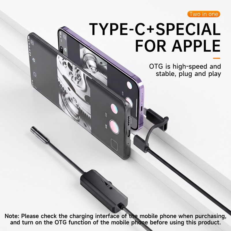 Smartphone-Compatible Endoscope Camera for Inspection – 5.5mm or 8mm Probe