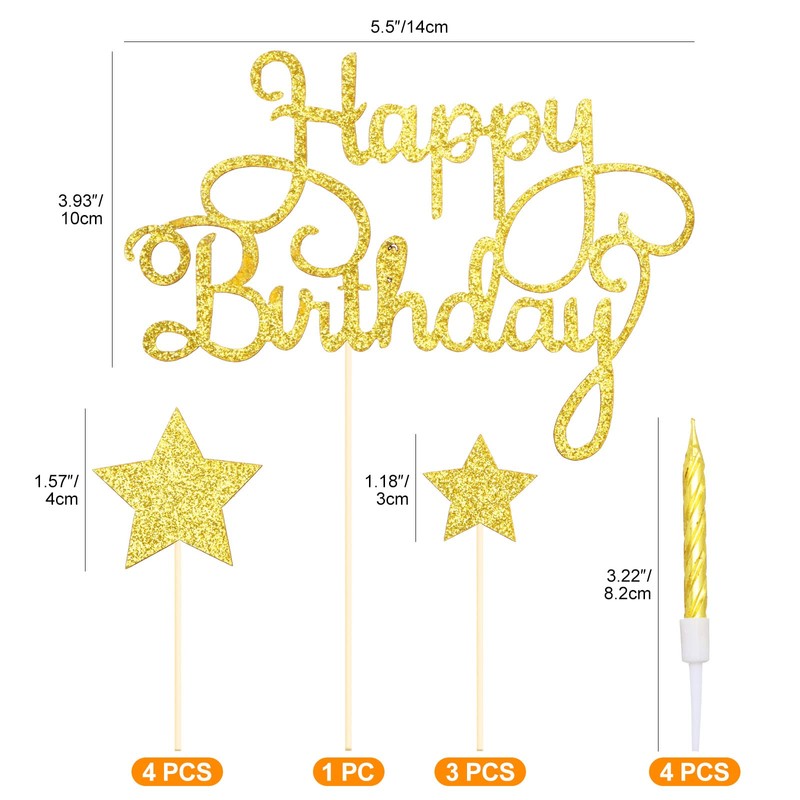 Lifreer Lifreer Happy Birthday Cake Topper Gold Birthday Cake Decorations