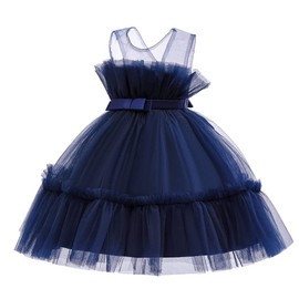 6M-9T - Vestido de fiesta con volantes para bebés y niñas, Azul marino, 6-12 Meses