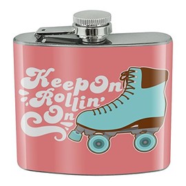 Roller Skates Derby Keep On Rolling Skating Stainless Steel 5oz Hip Drink Kidney Flask