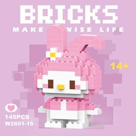Cute Bunny Pink & White - 145pc Set - Fun Toy Character Model Building Kit - 145 Interlocking Bricks