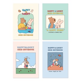 Mono Like B6 Happy and Lucky Grid Notebook, Set of 4, Happy and Lucky Grid Notebook A SET - Bang, Mini Notebook, Pocket Notebook, Cute Notebook, 80 pages