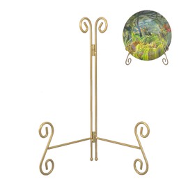 QIMOND Plate Holder Display Stand, 12 Inch Plate Stands for Display Large Platter, Gold Iron Plate Easel for Photos, Picture Frames, Cookbooks, Card and Decorative Plates(2PACK)