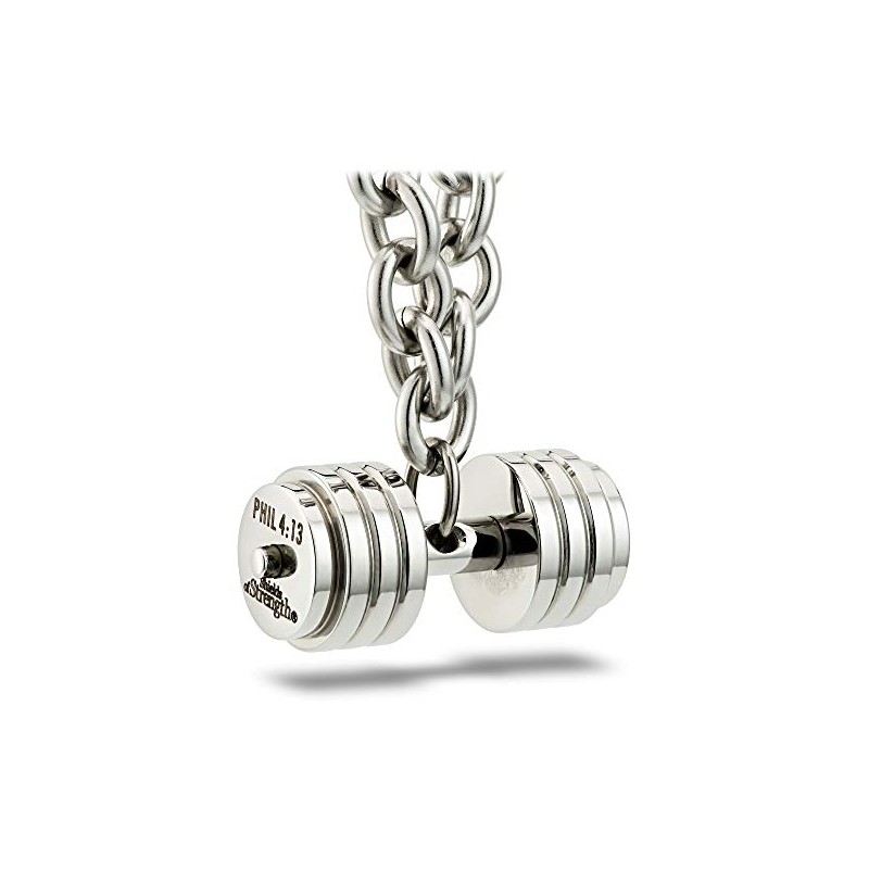 Men's Stainless Steel Stack Plate Dumbbell on Linked Chain Necklace-Phil