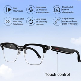 Gsnagole Smart Glasses Listenable Songs, Smart Wireless Headphone Sunglasses, Glasses,Sunglasses for Women & Men,Smart Glasses Sports Sunglasses with Mic (Half frame transparent smart glasses)